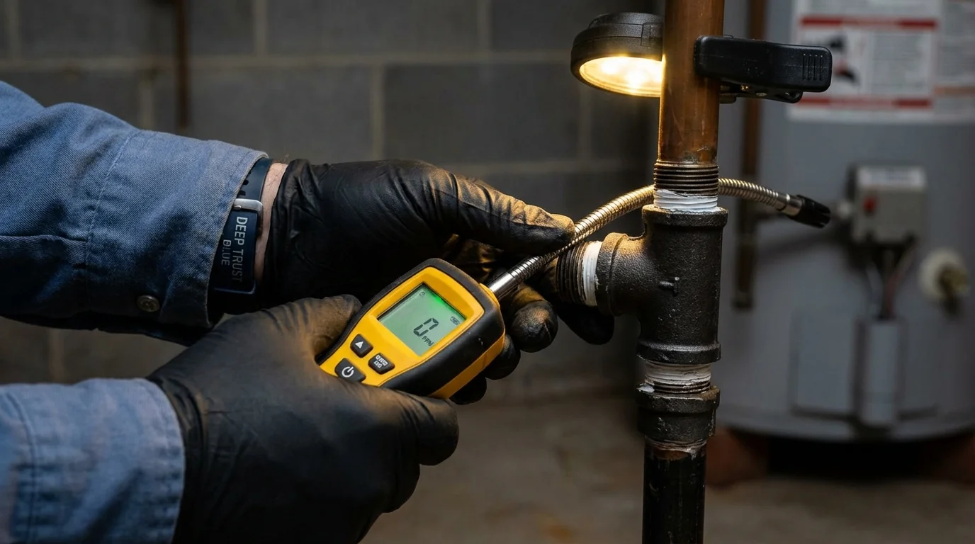 Gas leak detection with electronic sniffer by Johns Plumbing LLC in Mead